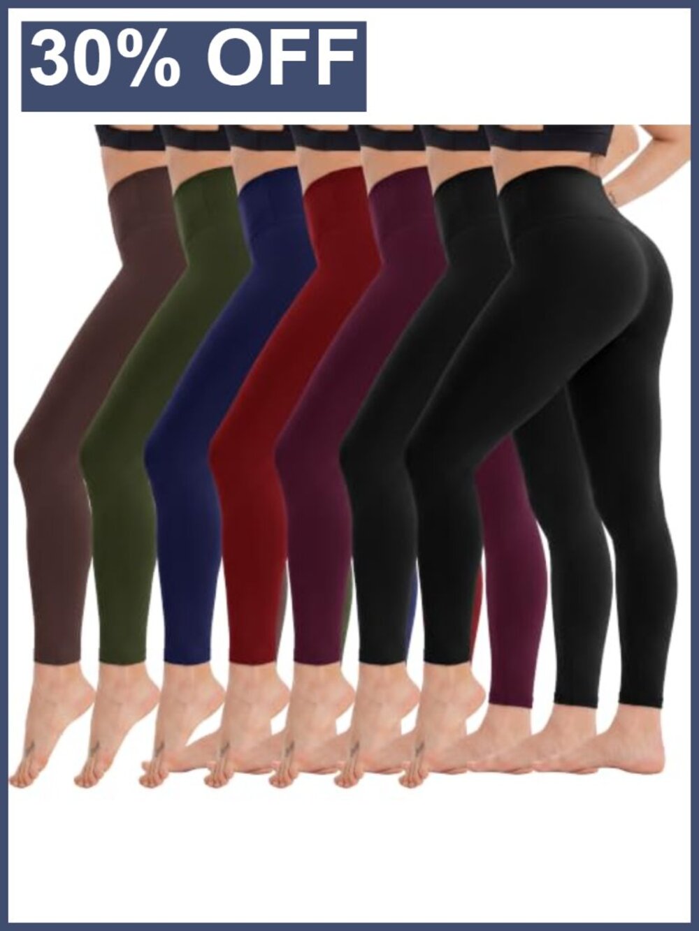 7 Pack High Waisted Leggings with Tummy Control and 4-Way Stretch